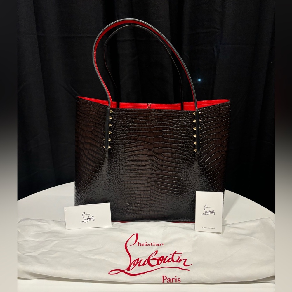 Christian Louboutin Cabarock Mini Leather Calfskin Croc Tote in Espresso